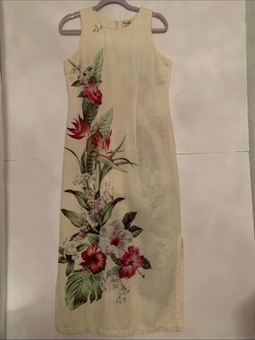 Iolani Cream Floral Sleeveless Fitted Sheath Havaniian Maxi Dress Size M